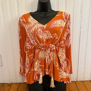 Maurices Floral Flounce Sleeve Boho Peplum Top, Size Medium